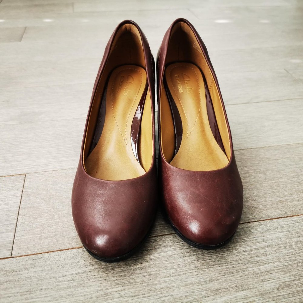Clarks Burgundy Block Heels